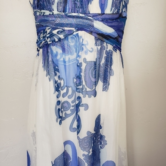 Aidan Mattox Women's 8 Paisley Maxi Dress Silk Blend Blue White Purple Formal - Picture 3 of 10